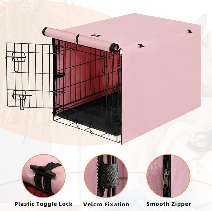 X-ZONE PET Double Door Dog Crate Cover - Polyester Pet Kennel Cover Fits 30 inches Wire Dog Cage Pink