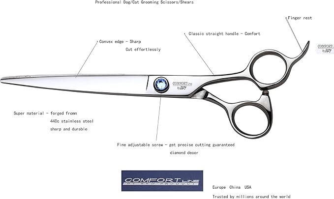 Pro Dog Grooming Shear Scissors Straight 7 Inch Pet Shear Stainless Steel Forged (7" Straight Blue Diamond)