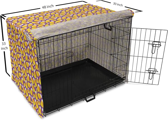 Lunarable Candy Corn Dog Crate Cover, Halloween Themed Pattern of Irregular Tasty Junk Food for Comfort, Easy to Use Pet Kennel Cover for Medium Large Dogs, 48 Inch, Violet Earth Yellow