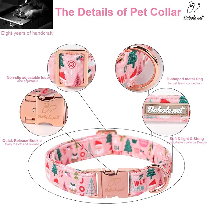 Christmas Dog Collars for Large Dog,Pink Dog Collar with Safety Metal Buckle Adjustable Puppy Collars for Small Medium Dog,Boy&Girl&Male&Female Dog Gift,L-16-24"