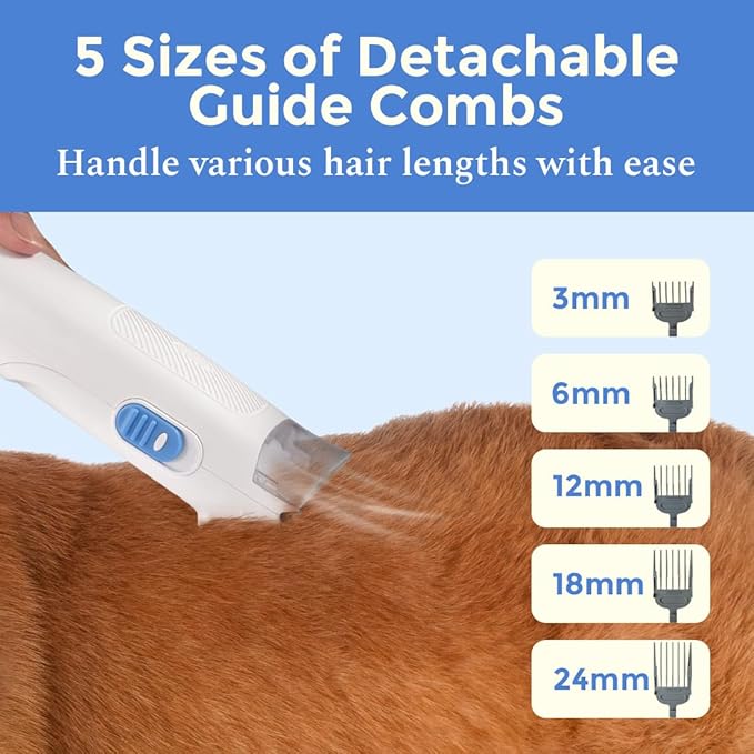 Pet Grooming Vacuum Kit, Dog & Cat Hair Clipper with 13000PA Suction - 3 Adjustable Suction Levels, 5 Grooming Attachments, 2.8L Large Capacity Dust Bin