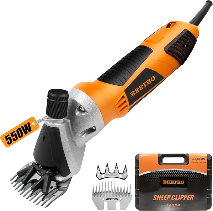 BEETRO 550W Electric Professional Sheep Shears, Animal Grooming Clippers for Sheep Alpacas Goats and More, 6 Speeds Heavy Duty Farm Livestock Haircut, with an Extra Set of Shearing Blades