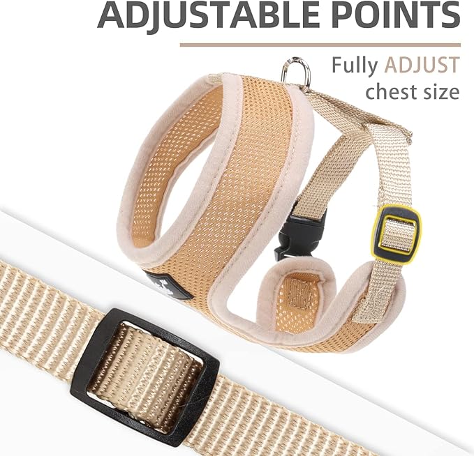 PUPTECK Soft Mesh Dog Harness and Leash Set Pet Puppy Cat Comfort Padded Vest No Pull Harnesses, Solid Beige, XS