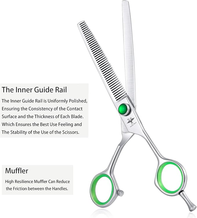 PURPLEBIRD 7 Inch Straight, Downward Curved Dog Grooming Scissors Set Professional Pet Cutting, Thinning Texturizing Shears Safety Blunt Tip Trimming Shearing Dog Cat Japanese Stainless Steel Silver