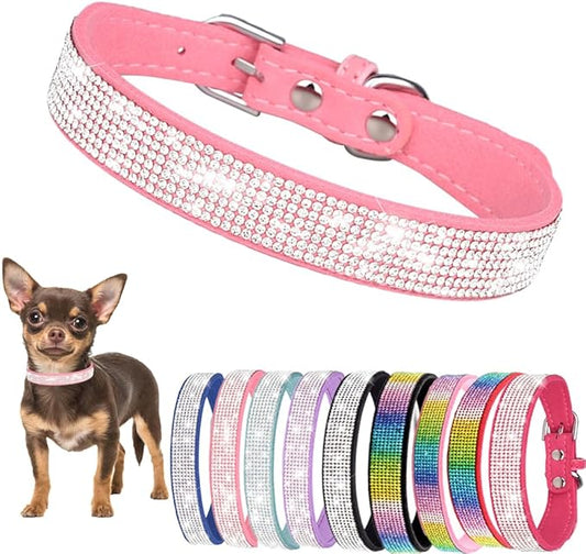 Diamond XS Dog Collar Girl, Bling Dog Collar with Rhinestone Crystal Glitter Female Dog Collars for Puppy XXS XS Small Dogs and Cats, Pink, XS