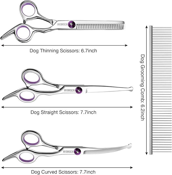 Professional Dog Scissors with Safety Round Tips, 5 in 1 Dog Scissors Kit, 4CR Stainless Steel Pet Grooming Shears, Sharp and Durable, Blue