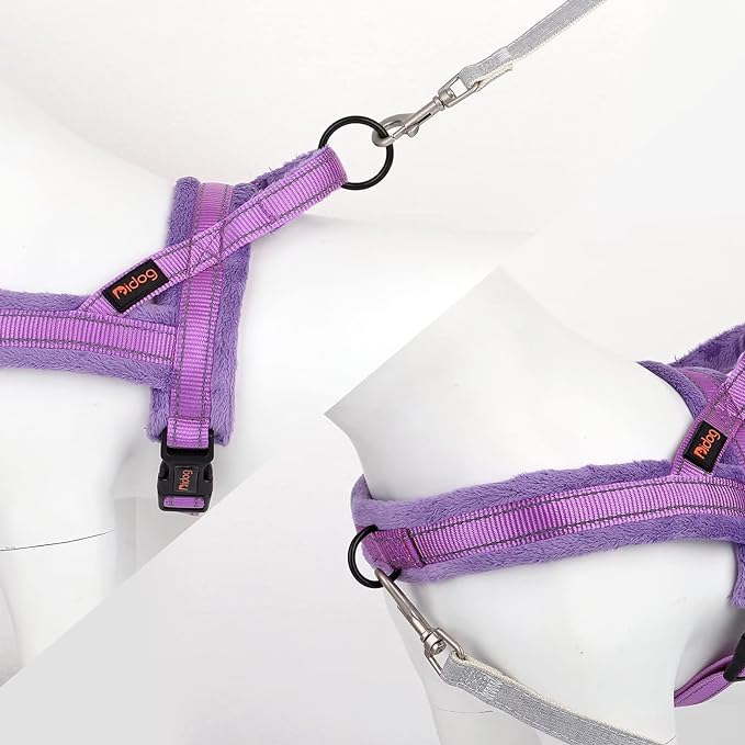 Didog Soft Flannel Padded Dog Vest Harness,Escape Proof/Quick Fit Reflective Dog Strap Harness, Easy for Training Walking(M:Chest 21-26", Purple)