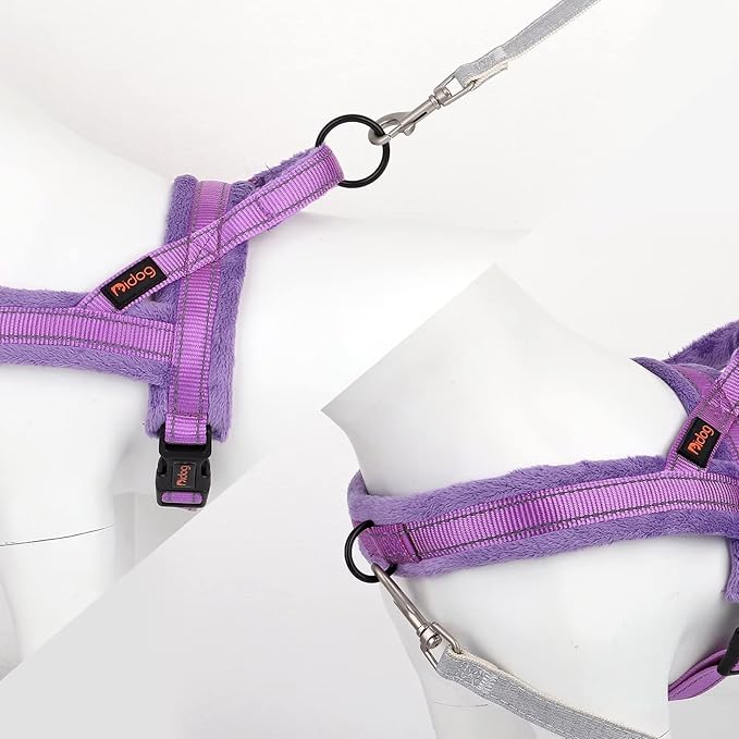 Didog Soft Flannel Padded Dog Vest Harness,Escape Proof/Quick Fit Reflective Dog Strap Harness, Easy for Training Walking(L:Chest 26-31", Purple)