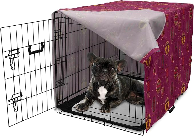 Lunarable Folkloric Dog Crate Cover, Cultural Inspirations Oriental Party Celebration Art Traditional Design, Easy to Use Pet Kennel Cover for Cats & Medium Dogs, 24 Inch, Magenta and Yellow