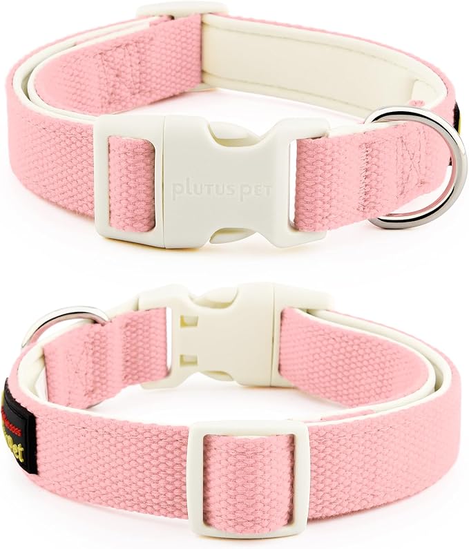 Plutus Pet Cotton Dog Collar, Heavy Duty Collar with Soft Padding, Adjustable and Comfortable for Small Medium and Large Dogs, Pink, S