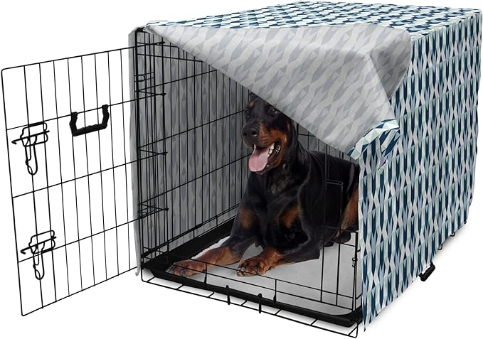 Lunarable Chevron Dog Crate Cover, Stripes Zigzags and Other Geometrical Shapes Pastel Colored Pattern, Easy to Use Pet Kennel Cover for Medium Large Dogs, 42 Inch, Mint Navy Blue Pale Blue