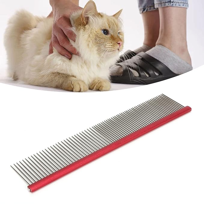 Greyhound Comb for Dogs, Metal Dog Comb with Rounded Ends, 2-in-1 Design for Grooming Matting, Red