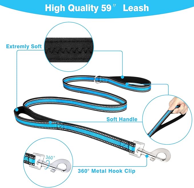 WINSEE Pet Harness Collar and Leash Set, All-in-one Reflective Dog Harness No Pull with Adjustable Buckles for Puppies, Small, Medium, Large, and Extra-Large Dogs (X-Large, Blue)