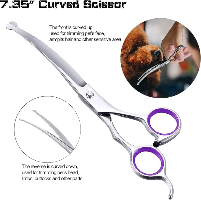 5 in 1 Dog Grooming Scissors Kit with Safety Round Tips for 4CR Stainless Steel Dogs and Cats, Professional Pet Shears, Purple, Purple-5 in 1