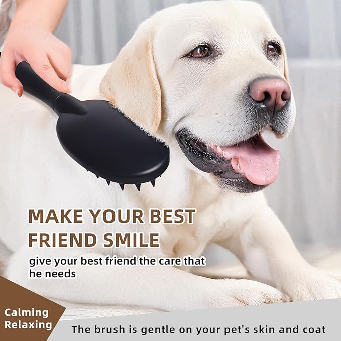 Pet Silicone Shampoo Brush for Long & Short Hair Dogs Cats, Shower Wash Curry Massage Brush (BLACK)