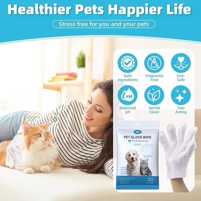 Pet Cleaning Wipes Kit For Dogs&Cats Daily Care and Traveling,includes 18 PCS Extra Thick Pet Bathing Glove Wipes,Ear/Teeth Finger Wipes and Eyes Wipes,Cleaning Deodorizing Nourish Fur,Remove Plaque&T