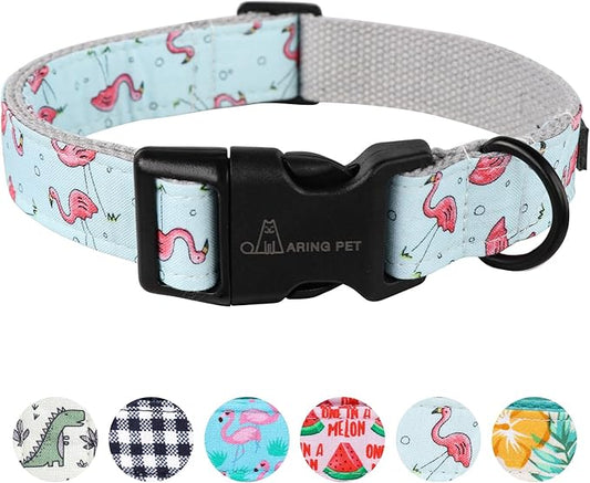 ARING PET Flamingo Dog Collar-Cute Summer Small Dog Collars, Adjustable Lightweight Cotton Pet Collars for Small Medium Large Boy and Girl Dogs, Medium