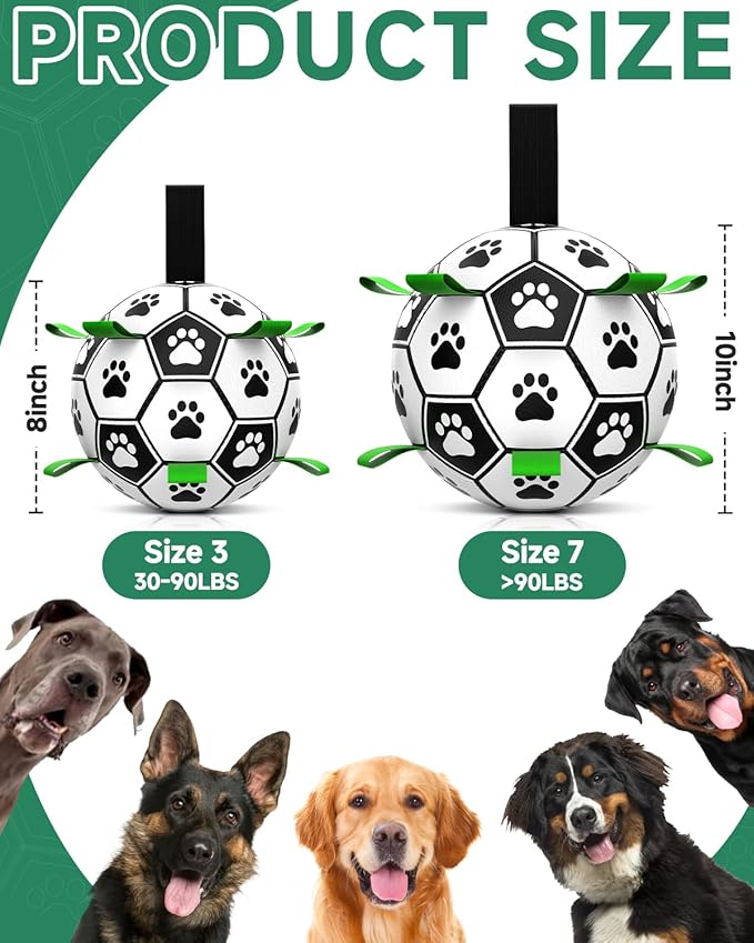 QDAN Dog Toys Soccer Ball with Straps - Durable Dog Balls for Giant Extra Large Dogs, Outdoor Dog Toys, Dog Water Toy, Herding Ball, Dog Birthday Gifts (10 Inch)