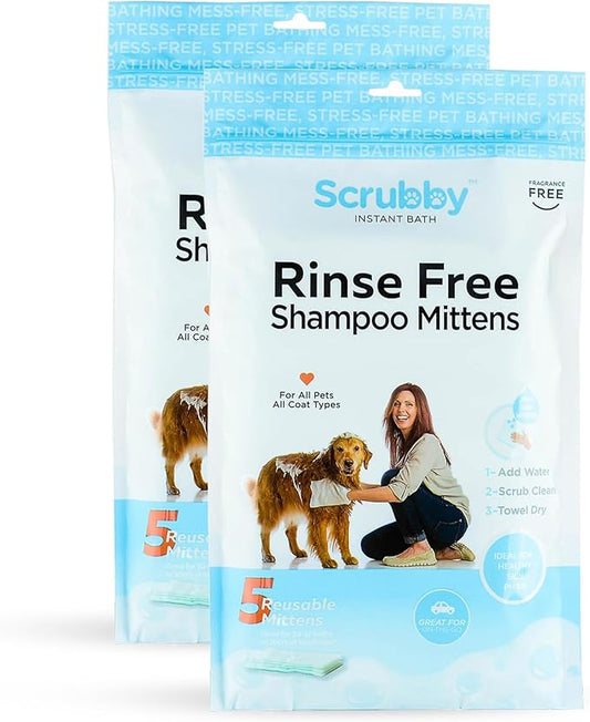 No Rinse Pet Wipes, Rinse Free Shampoo Mittens for Dogs and Cats, Bath Wipes for Bathing and Washing Pets, Hypoallergenic No Rinse Wash Mitt for Grooming, Lather Wipe Dry - 10 Pack