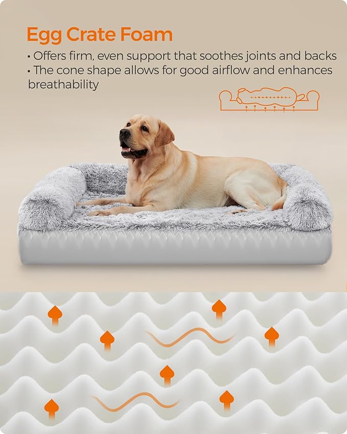 Feandrea Dog Bed, Orthopaedic Dog Sofa Bed for Medium and Large Dogs, Waterproof Ped Bed with Removable Washable Cover, 42 x 31.5 x 9 Inches, Gray Ombré UPGW233G01