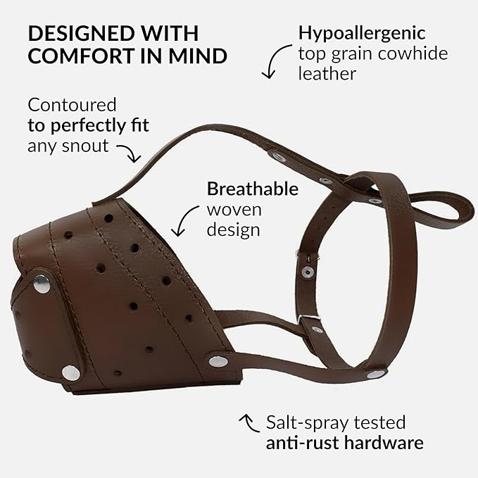 CollarDirect Leather Basket Dog Muzzle for German Shepherd Staffordshire Terrier Pitbull Medium Large Breeds Training, Anti-Barking, Biting, Chewing (Brown)