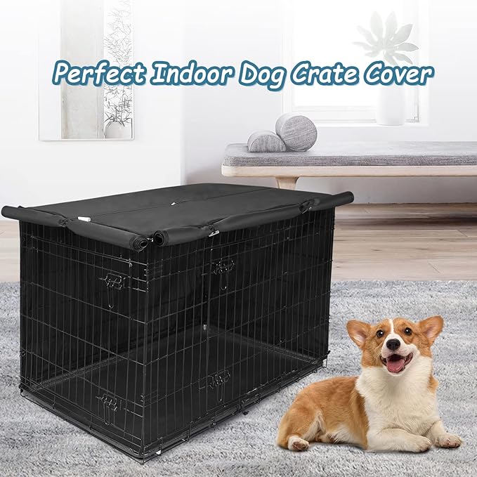 Deblue 42" Dog Crate Cover, Breathable Dog Kennel Cover for Large Wire Crate, Lightweight Polyester Pet Kennel Covers for Indoor Protection - (42 inches, Black)