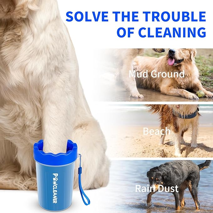 Dog Paw Cleaner for Dogs, (with 3Pcs Absorbent Towels & Adjustable Bath Brush) Dog Paw Washer, Pet Foot Cleaner (Deep Blue, Medium)