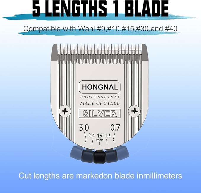 Adjustable 5 in 1 Replacement Blades & Animal Stainless Steel Attachment Guide Comb,Compatible with W-AHL Bravura,Arco,Chromado,Figura,and Motion,Pet,Dog,Cat,Horse Clippers