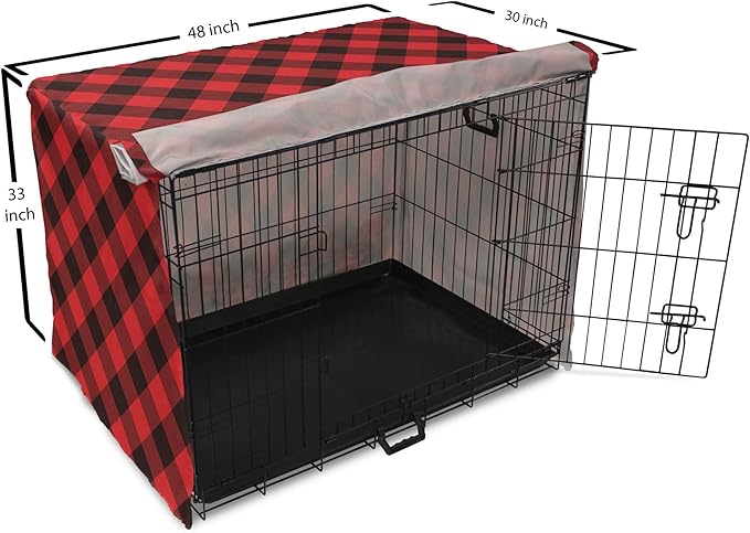 Lunarable Buffalo Plaid Dog Crate Cover, Grid Style Illustration with Horizontal Lines Pattern Diamond, Easy to Use Pet Kennel Cover for Medium Large Dogs, 48 Inch, Orange and Charcoal Grey