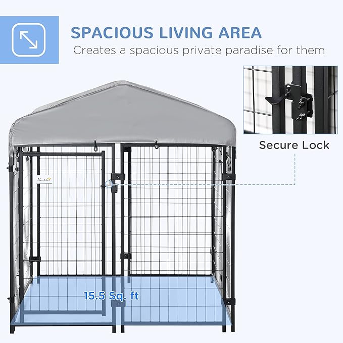 PawHut 4' x 4' x 4.5' Dog Kennel Outside, Dog Playpen Exercise Pen with Lockable Door, Water-Resistant Canopy, for Medium and Large Puppies