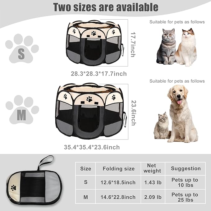 Portable Dog Playpen, Pet Play Pen for Indoor Outdoor Cat, Adult Kitten/Puppy Exercise Playpen Tent Birthing Box, Waterproof Travel Dog Camping Cage for Medium Large Dog Animal House (Grey)