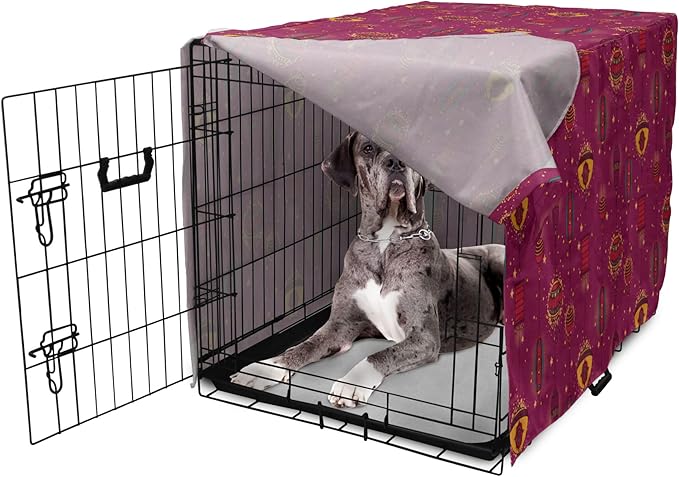 Lunarable Folkloric Dog Crate Cover, Cultural Inspirations Oriental Party Celebration Art Traditional Design, Easy to Use Pet Kennel Cover for Medium Large Dogs, 48 Inch, Magenta and Yellow