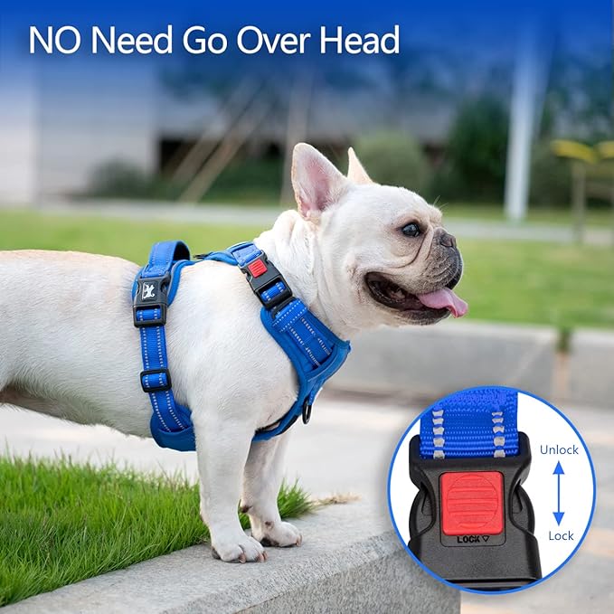 PoyPet No Pull Dog Harness, No Choke Reflective Dog Vest, Adjustable Pet Harnesses with Easy Control Padded Handle for Small Medium Large Dogs(Royal Blue,S)