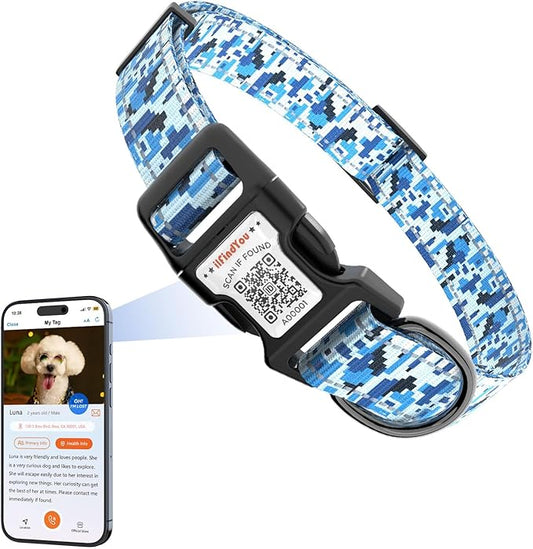 Reflective Dog Collars for Puppy Soft Nylon Camo Blue Sized XS