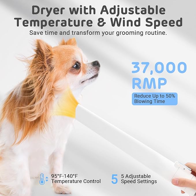 iPettie D23 Pro Pet Grooming Kit for Dogs: Vacuum Dog Brush and Dog Trimmer Vacuum — 95°F-140°F Adjustable Temperature, Adjustable Wind Speed, 23000 PA Suction for All Pet Grooming Needs