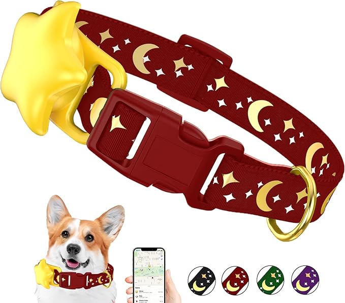 Airtag Dog Collar, Dog Collar for Large Dogs, Dog Collars for Medium Dogs, Dog Collars for Small Dogs with AirTag Holder Case, Dog GPS Tracker Collar (Red, Medium)