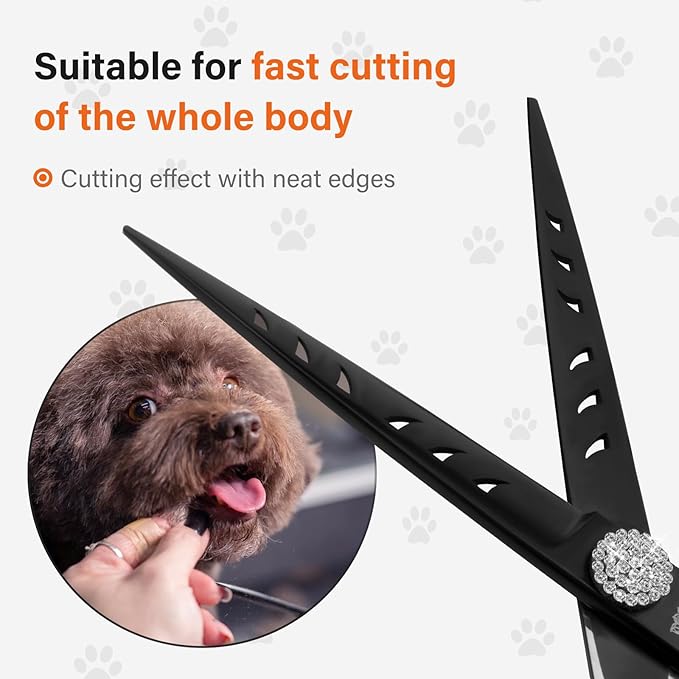 7” Professional Straight Dog Grooming Scissors – Sharp Stainless Steel Pet Shears for Dogs & Cats, Full-Body Hair Trimming Tool for Groomers & Home Use