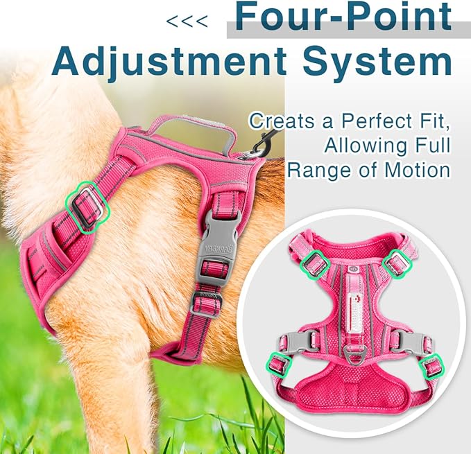 BARKBAY Dog Harness No Pull with ID Tag Pocket - Heavy Duty, Reflective, Easy Control for Large Dogs (Pink,S)