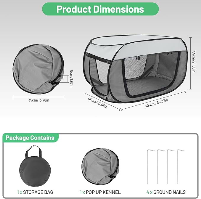 Portable Travel Dog Crate Pop Up Soft Dog Kennel Collapsible Travel Dog Cat Enclosure Indoor Outdoor Large Foldable Crate for Pets（Little Gray and Dark Gray-Medium）
