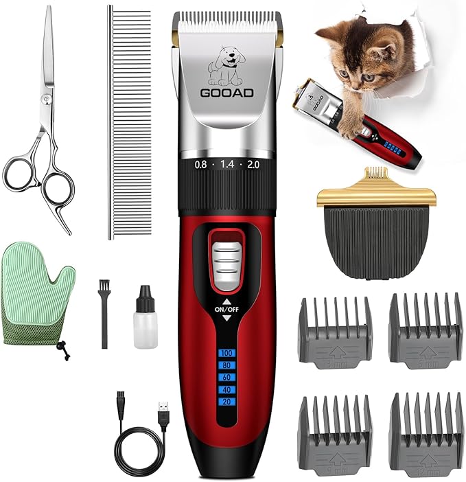 Cat Clippers for Matted Hair, Cat Grooming Kit, Cordless Cat Shaver for Long Hair, Low Noise Paw Trimmer, Cat Hair Trimmer for Grooming,Quiet Pet Hair Clippers Tools for Cats Dogs (Red)