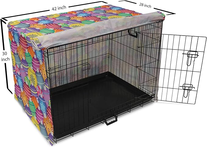 Ambesonne Christmas Dog Crate Cover, Colorful Christmas Balls Different Retro Patterns Holiday Celebration Theme Print, Easy to Use Pet Kennel Cover for Medium Large Dogs, 42 Inch, Purple Multicolor