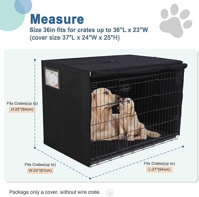 HiCaptain Polyester Dog Crate Cover - Heavy Duty Windproof Pet Kennel Cover for Wire Crate Indoor Outdoor Protection 36in M (Black)