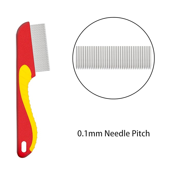 Comb with Rubber Handle for Dogs & Cats, Fine Tooth Dog Comb for Grooming
