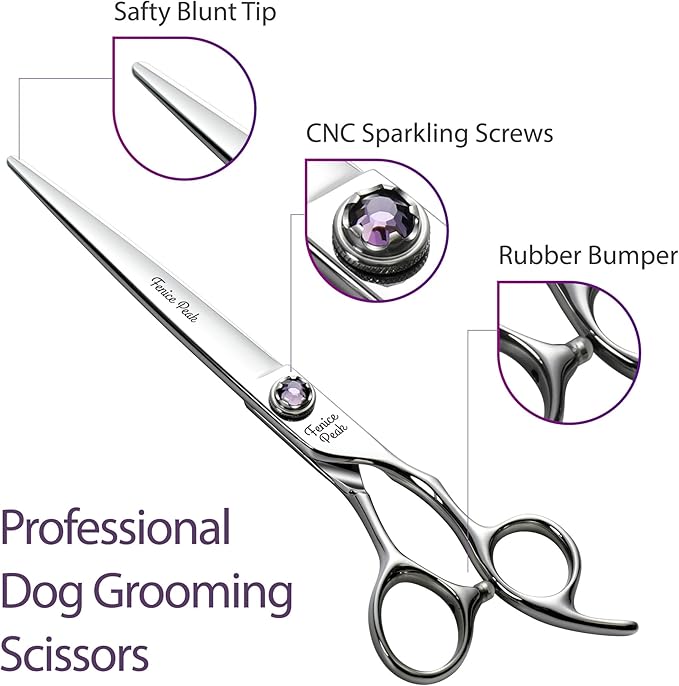 Fenice Peak 7 inch Straight Dog Grooming Scissors Professional Dog Shears Made of Japanese 440C Stainless Steel with Jewelled Screw Trimming Cutting Scissors Durable and Sharp