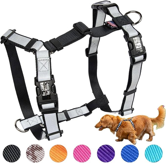 No Pull Harness with Fully Customizable Fitment for XS Dogs - 3M Reflective Heavy Duty Harness for Walking & Training - No Choke Comfortable Collar Design, Made in USA XS-Black