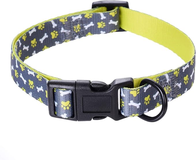 Mile High Life Dog Collar | Cute Puppy Collars | Lightweight Girl Dog Collar | Soft Boy Dog Collars | w Paws Bones Mustache Pattern (Gray, Large)