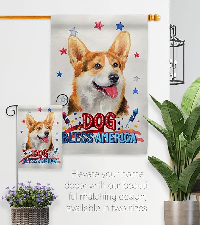 Breeze Decor Patriotic Pembroke Welsh Corgi House Flag-Pack Dog Puppy Spoiled Paw Canine Fur Pet Nature Farm Animal Creature Applique Banner Small Garden Yard Gift Double-Sided, Made in USA