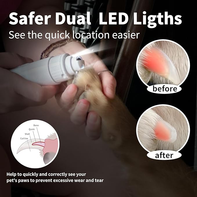 Dog Nail Grinder & Upgrade Professional with 3-Speed Adjustment Super-Quiet and Low-Vibration Pet Nail Trimmers with Forward and Reverse Functions - Safe Pause Button Wireless Type-C Charging（Green）