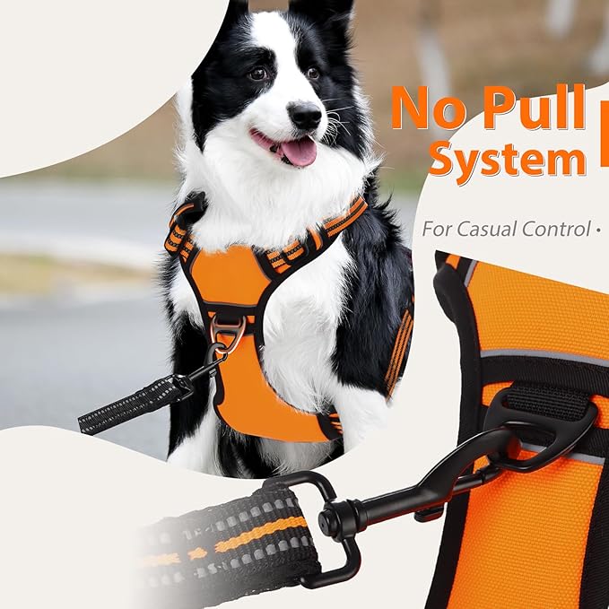Dog Harness,No Pull Pet Harness Adjustable Reflective Pet Harness Easy Control Handle for Small to Large Dogs Soft Padded Puppy Vest (Orange, Small)