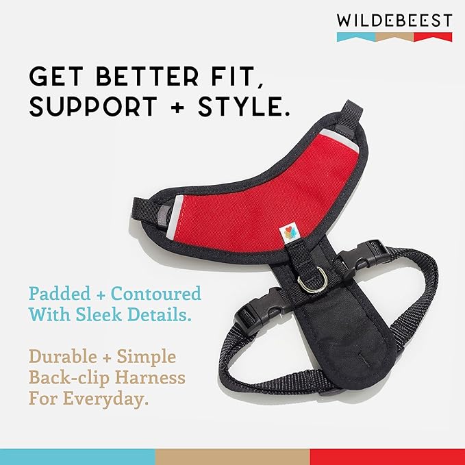 Dog Harness, Puppy Harness, Soft Harness for Dogs, Comfortable Dog Harness, Small Dog Harness, Dog Harness with Padding, Snug Fit Design, 4 Point Adjustable - Wildebeest (L - 26~32 inch Girth, Red)